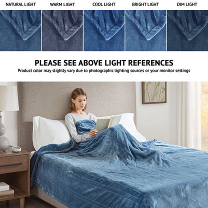 Beautyrest Heated Electric Blanket for Cold Weather, Fast Heating Heated Blanket, Auto Shut Off, Virtually Zero EMF, Multi Heat Setting, UL Certified, Sapphire Queen (90 inx84 in)