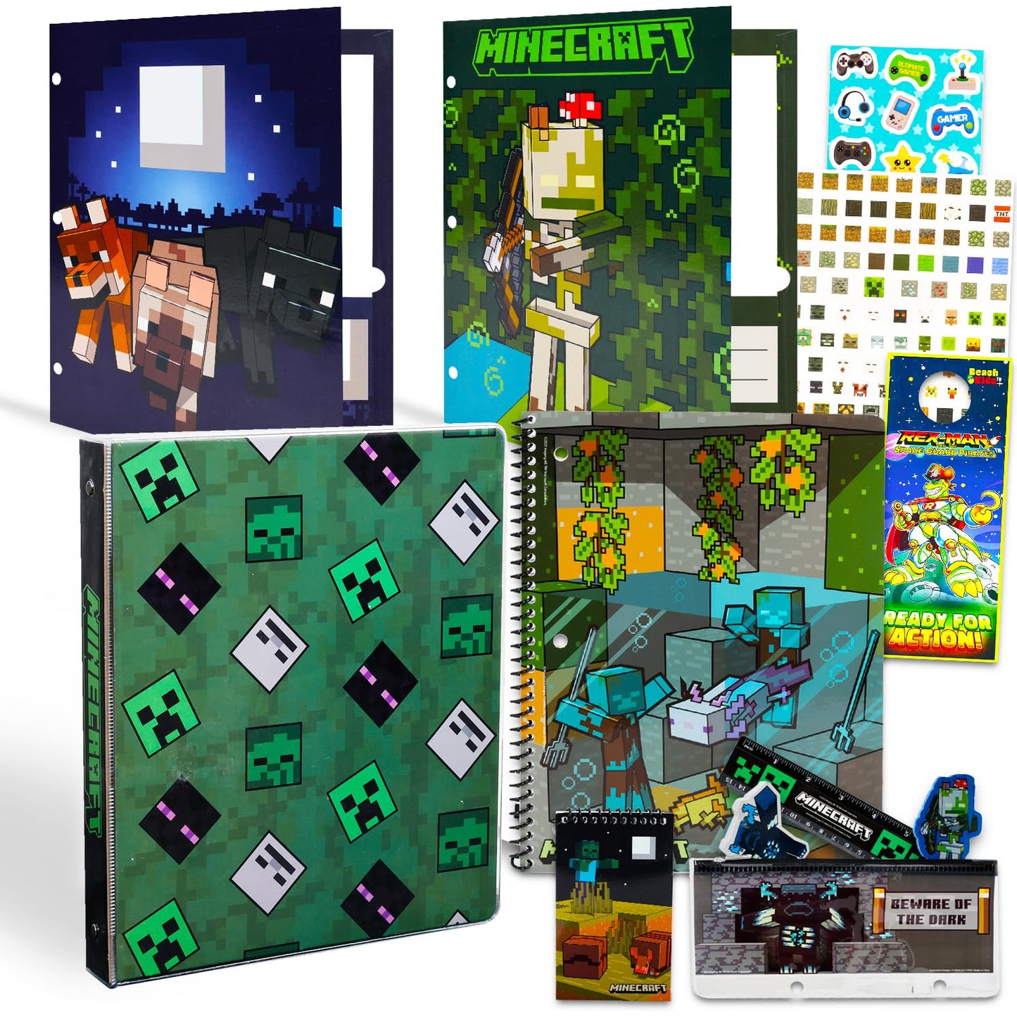 Minecraft Folders for School - Minecraft Binder Bundle Includes Vinyl Binder and 2 Folders with Pockets Plus Stickers | School Supplies Set