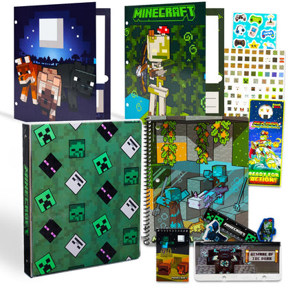 Minecraft Folders for School - Minecraft Binder Bundle Includes Vinyl Binder and 2 Folders with Pockets Plus Stickers | School Supplies Set