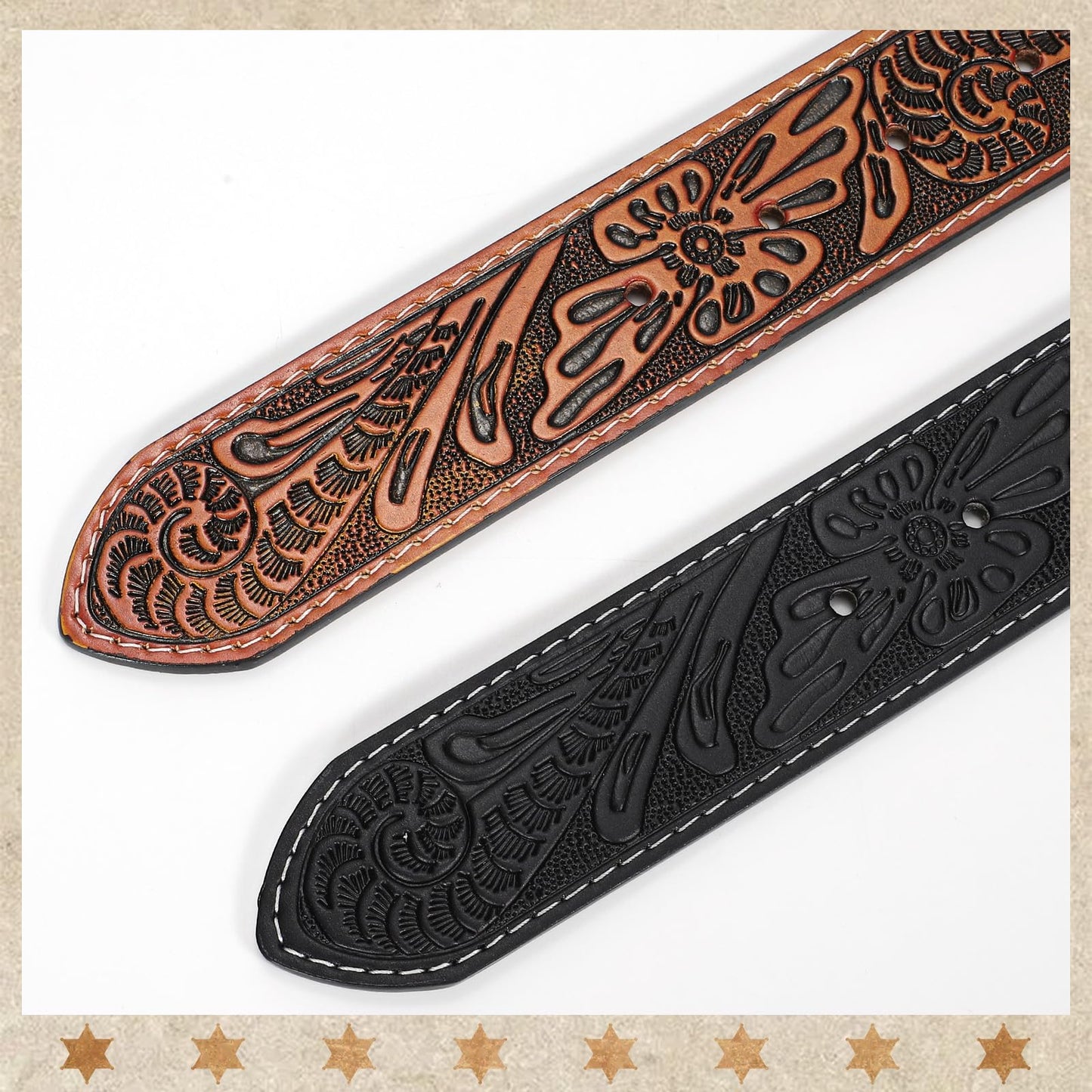 LALATCH Mens Western Cowboy Belt, 2 Pack Western Belts without Buckle for Men Woman Cowgirl Leather Jeans Belt, Brown+Black