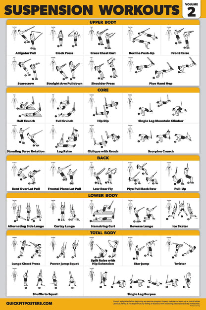 Palace Learning 3 Pack - Suspension Workout Posters - Volume 1 & 2 + Dumbbell Exercises Poster Set - Set of 3 Workout Charts (LAMINATED, 18" x 24")