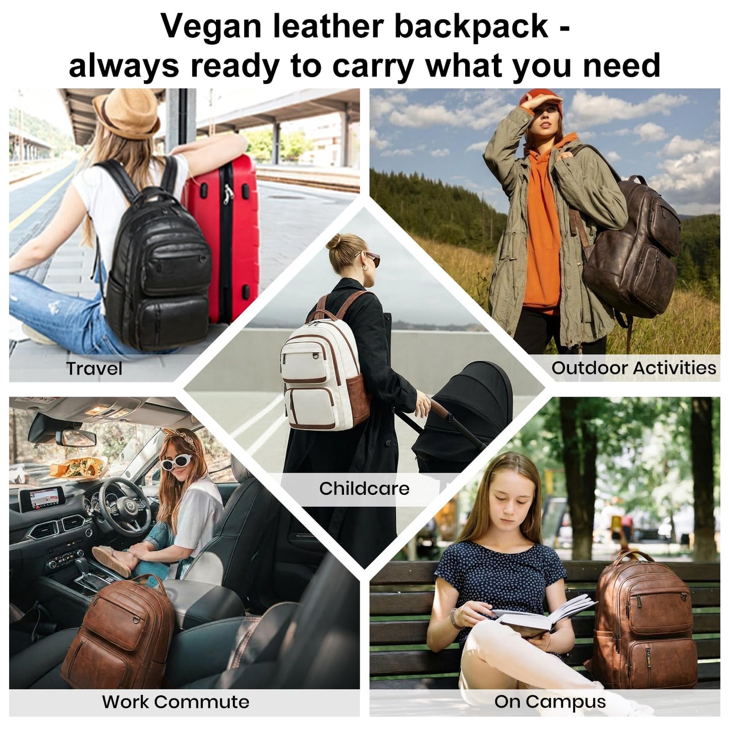 LATMAP Backpack Purse For Women Men Leather 17 16 15.6 Inch Laptop School Travel College Book Bag Work Diaper Nurse Teacher Handbag Large Brown