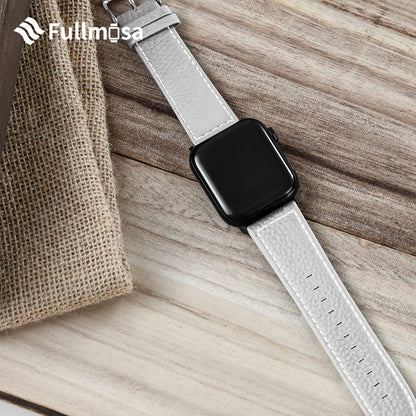 Fullmosa Compatible with Apple Watch Band Leather 49mm 46mm 45mm 44mm 42mm 41mm 40mm 38mm for iWatch Series 11/10/9/8/7/6/5/4/3/2/1, Ultra3/2/1, SE3/2/1, White + silver buckle