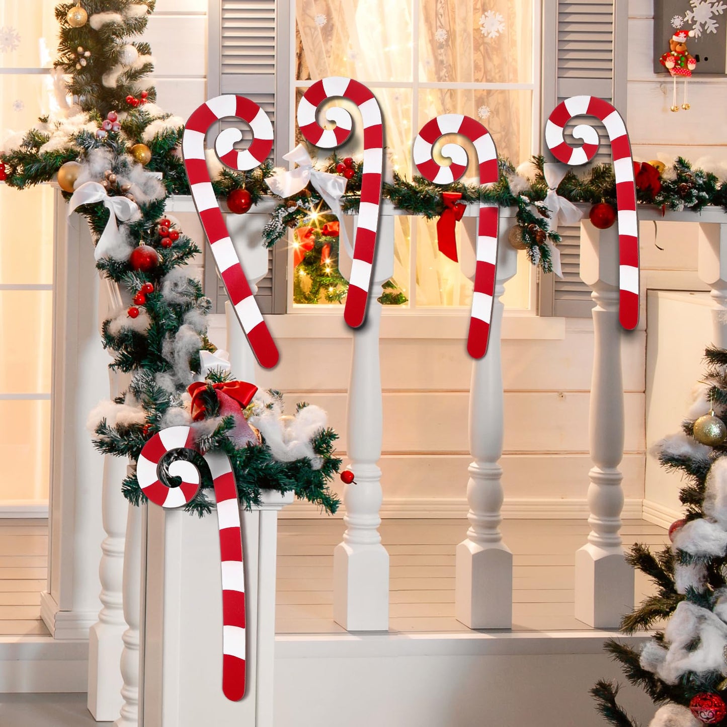 Yalikop 4 Pcs Large Christmas Candy Canes Decoration 15.75'' Wooden Red and White Peppermint Ornaments Lollipop Candy Cane Ornaments for Christmas Tree Xmas Crafts Party Decor (Classic)