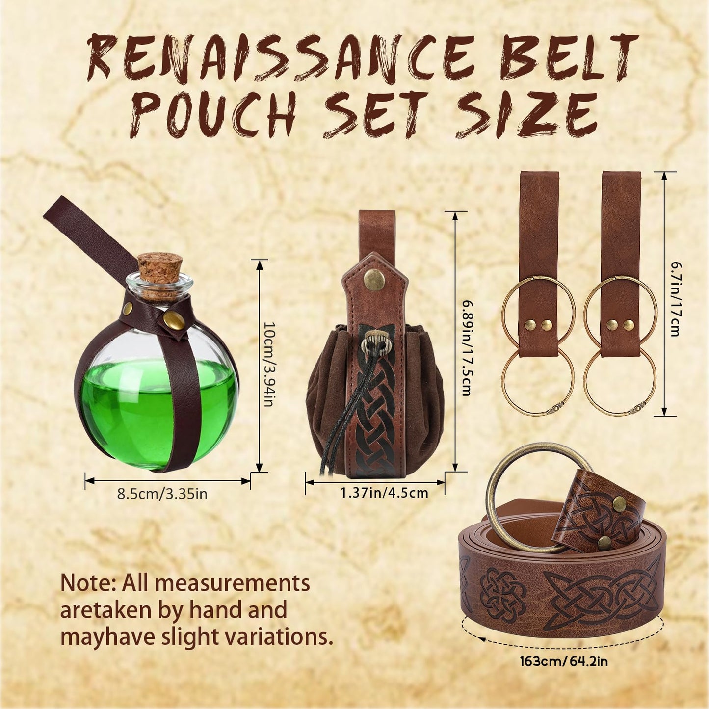 Renaissance Belt Pouch Corset Waistband Magic Potion Bottle Skirt Hike Steampunk Costume Accessory(Brown-A, X-Large)