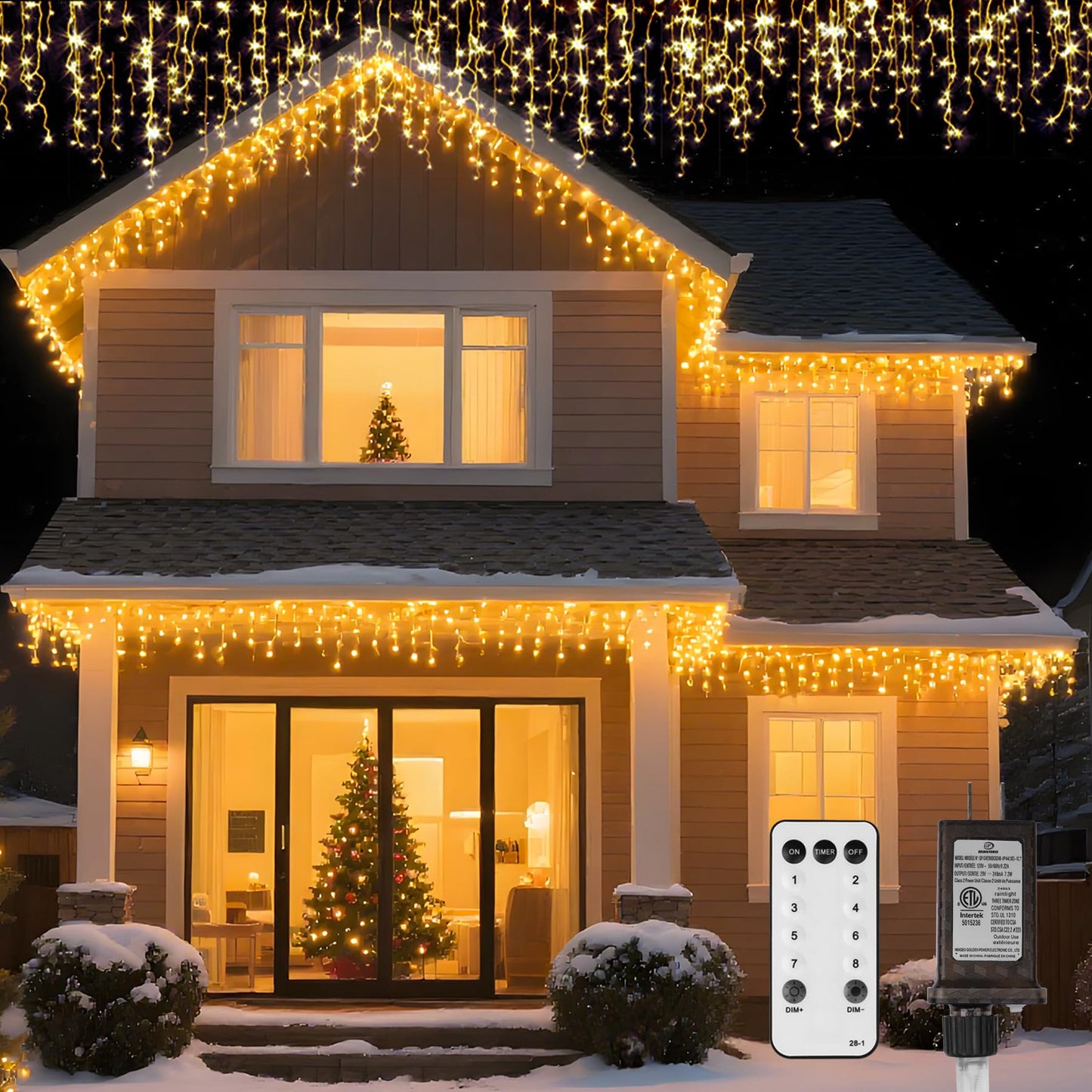 LED Icicle Lights for Outdoor Christmas Decorations,118Ft 1200 LEDs Christmas Fairy Light with Timer&Memory Function,8 Lighting Modes,Plug in hanging Curtain Lights for Xmas Party Wedding(Warm White)