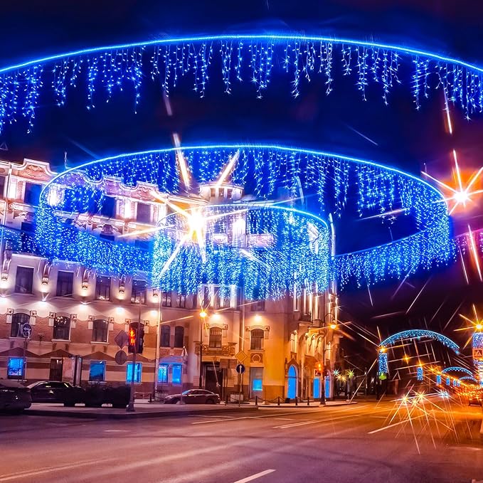 66 Ft 640 LED Christmas Icicle Lights Extra Long 8 Modes Waterproof Icicle String Light with 120 Drops, Fairy Hanging Lights Decor with Remote for Xmas Wedding Indoor Outdoor Blue