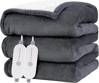 HYLEORY Heated Electric Blanket Queen 84"x90" Soft Fleece & Flannel with 5 Heating Levels & 10 Hours Timer Auto Shutt Off, ETL Certified, Washable，Heated Blanket for Body-Dark Grey