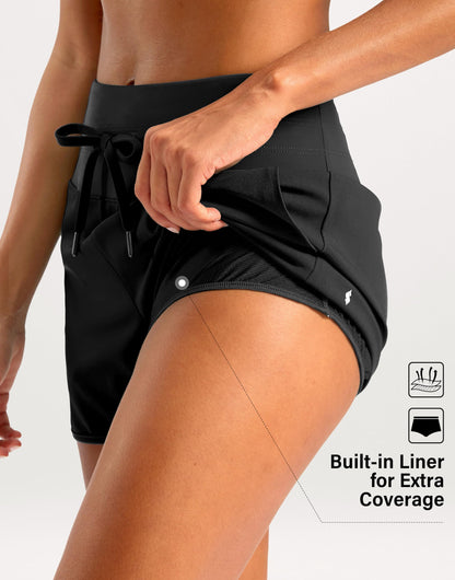 Soothfeel Women's Athletic Running Shorts with Zipper Pockets 3" High Waisted Workout Active Gym Shorts for Women with Liner Black Medium