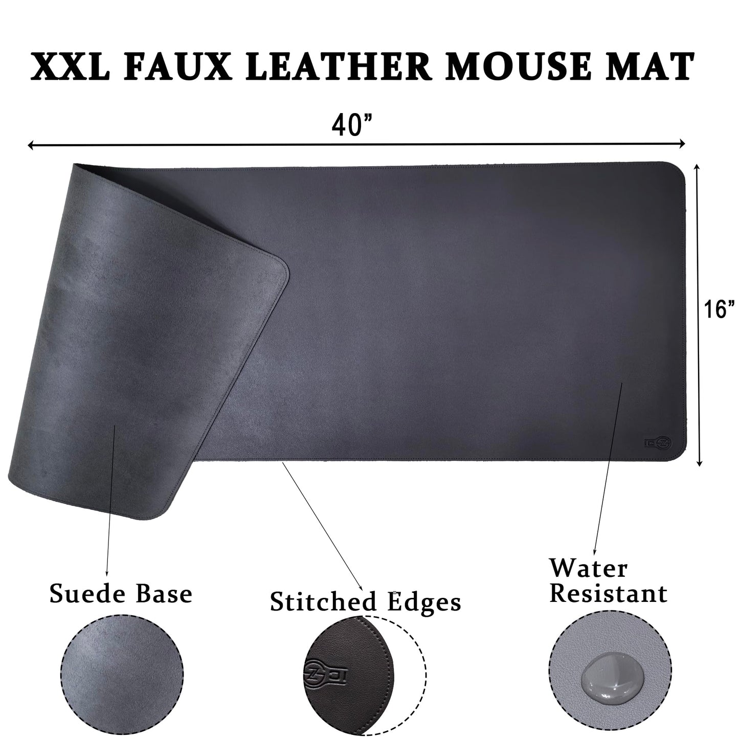 ICONIC - PRO PC GEAR PU Leather Desk Mat| Premium Mouse Pad with Bonus Coaster | Stylish, Durable, Waterproof Mouse Pad for Office & Home (Steel Grey, XXL - PU Gift Set)