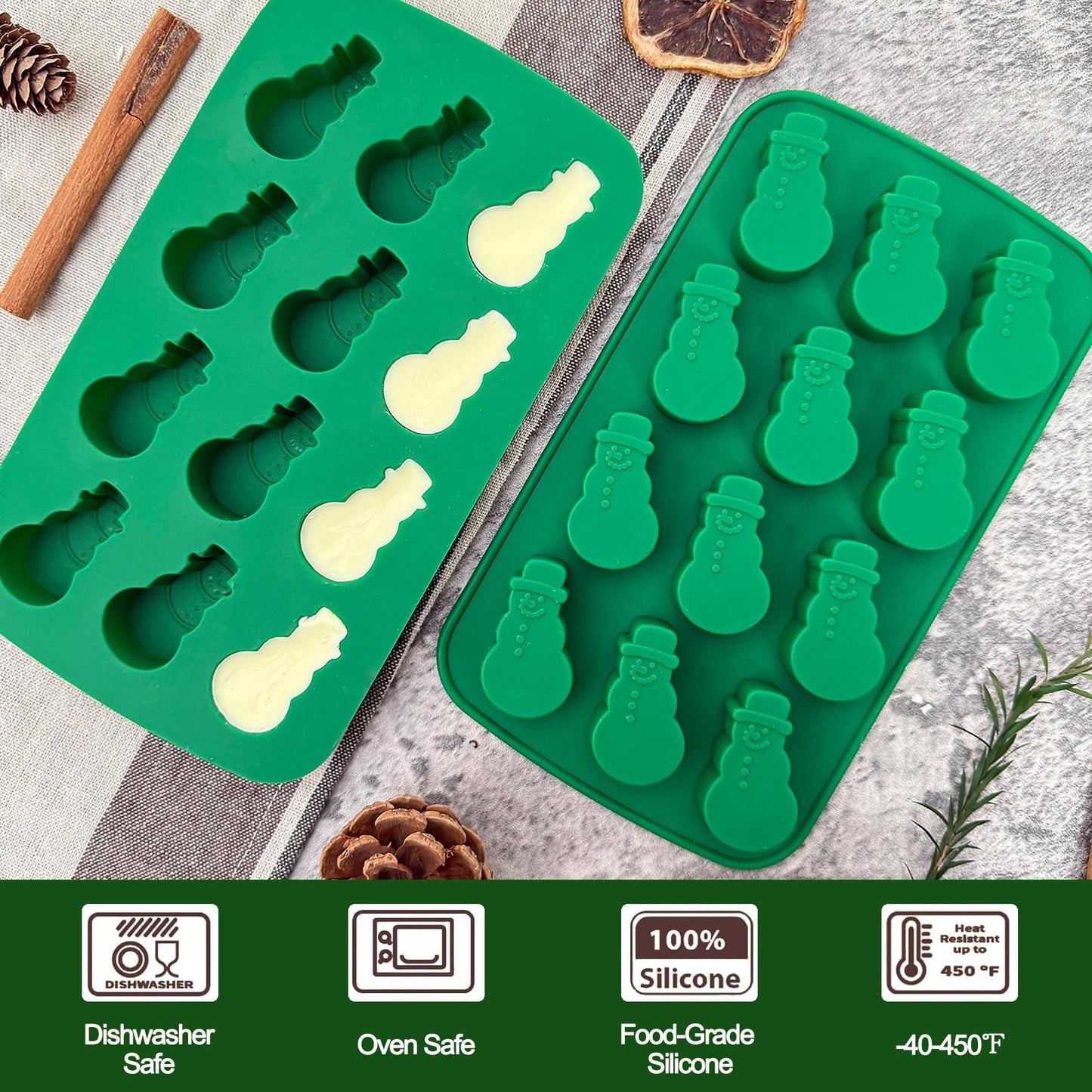 Snowman Chocolate Mold, 12 Cavities Christmas Silicone Candy Mold Snowman Ice Cube Molds for Chocolate Candles Jello Ice Candy Desserts Making