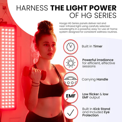 Hooga HG500 Red Light Panel with Near Infrared LED Light, 100 LEDs 660nm 850nm Dual Wavelength, Built-in Timer, Hanging Kit Included.