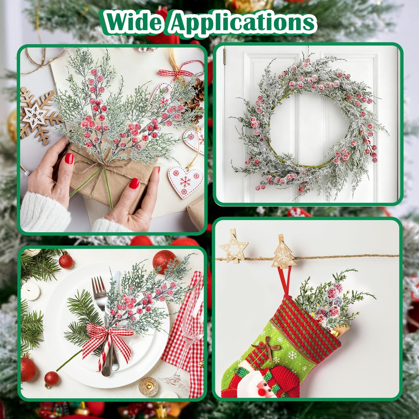 FloraSea 4 Pcs Christmas Picks, 17.5 Inch Artificial Christmas Flowers Picks Spray for Christmas Tree Wreath Floral Arrangement Vase Winter Holiday Season Décor