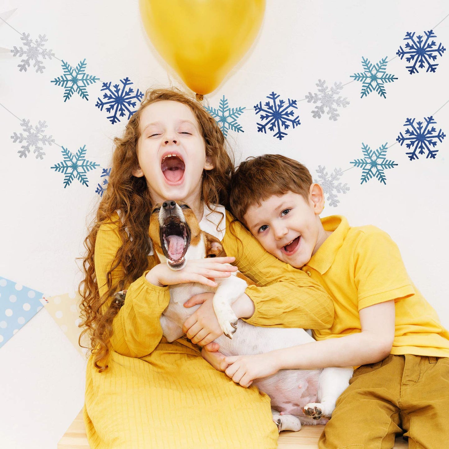 Zonon 3 Pieces Snowflake String Garland Winter Party Decoration White Blue and Light Blue Snowflake Banner Hang Decoration for Christmas Holiday Party, Winter Carnival Snow Themed Gatherings