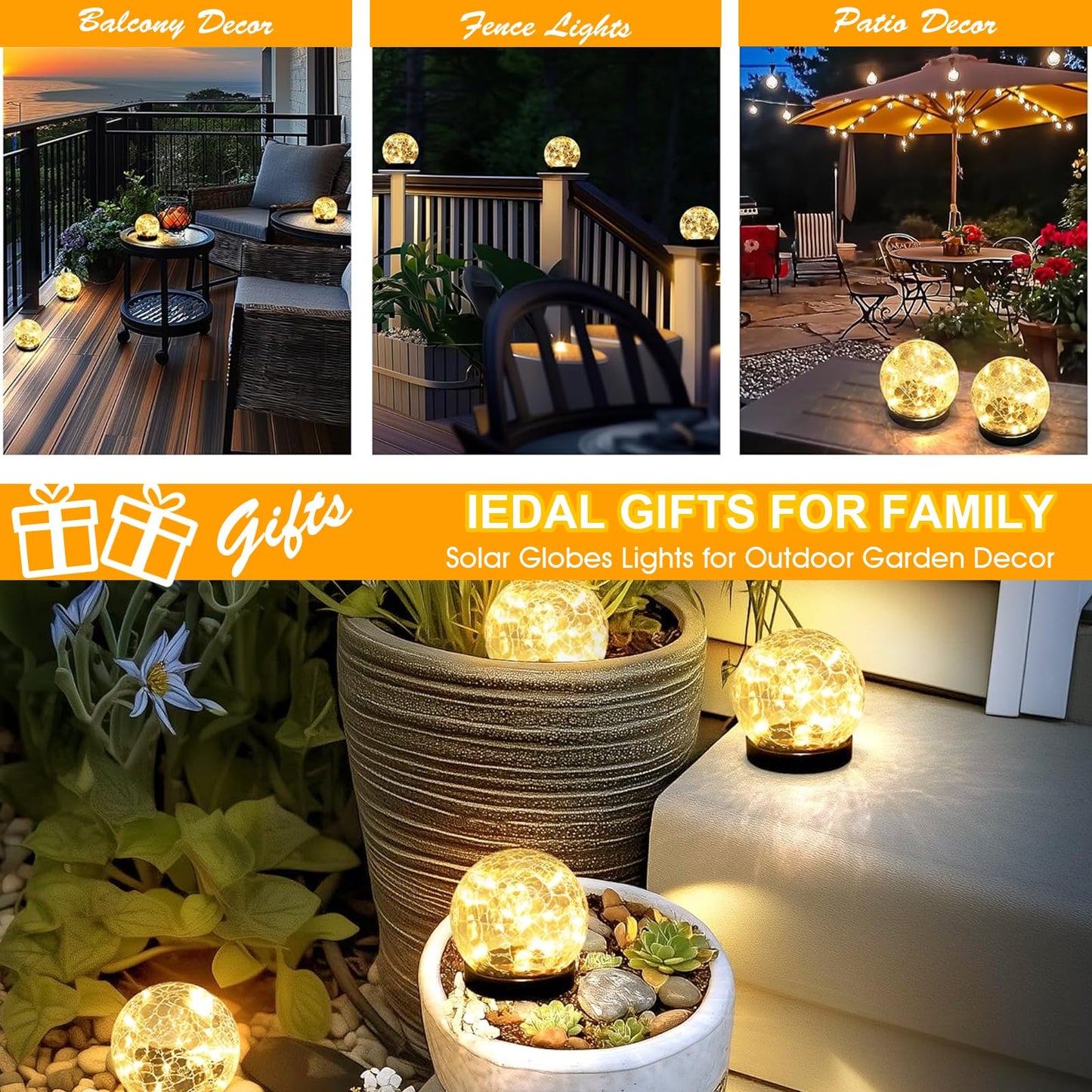 TARANEM Solar Lights Outdoor Waterproof 30LEDS, 4 Pack Cracked Glass Solar Globe Lights Outdoor with Auto On/Off, Outside Decorations for Yard,Garden,Patio, Pathway,Landscape - Warm White