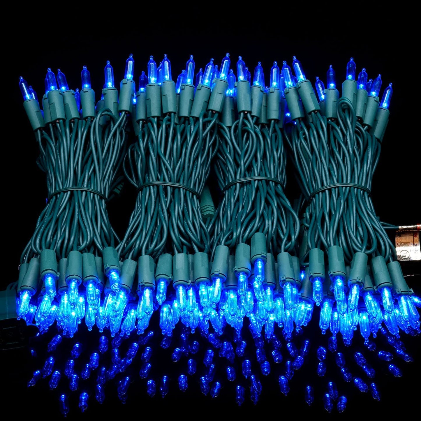 YULETIME 200 Blue LED Christmas Lights, 66 ft Green Wire UL String Light