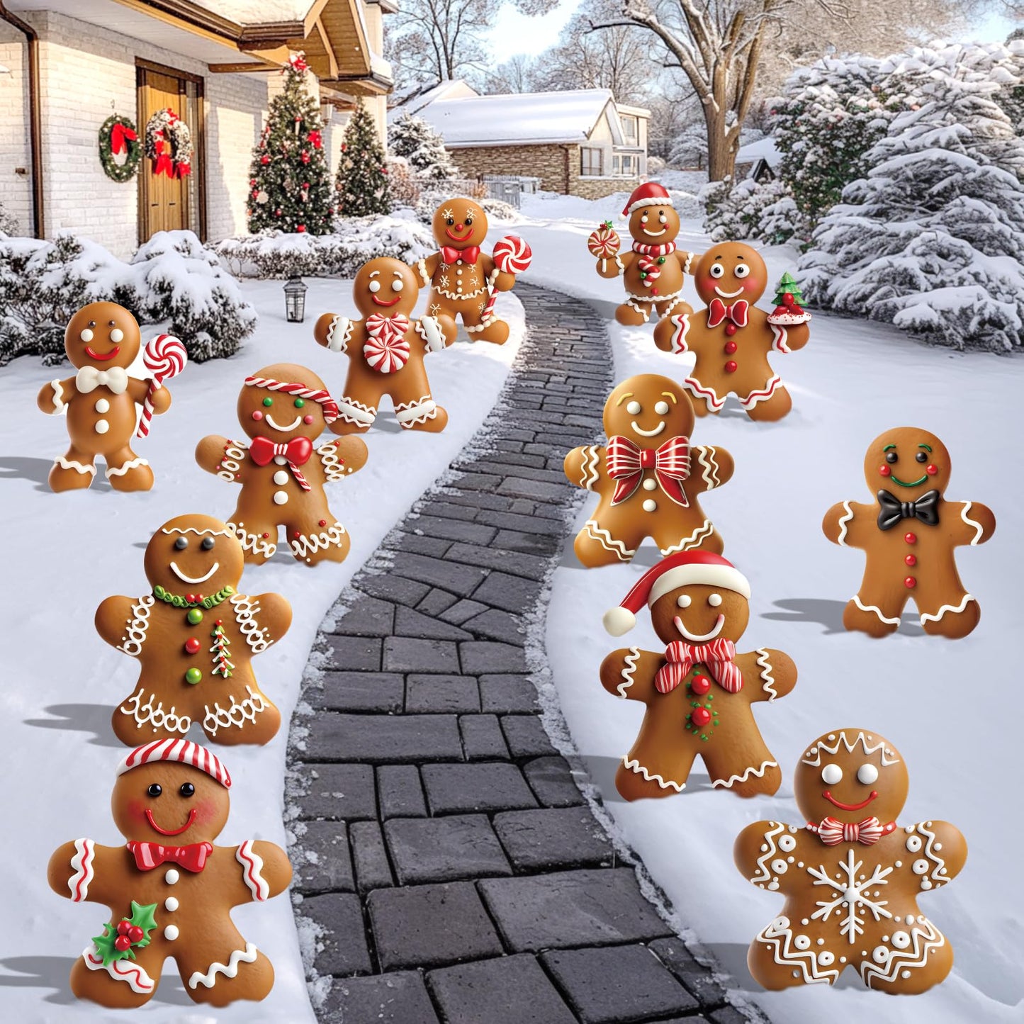12 Pcs Christmas Gingerbread Man Yard Signs with Stakes - Xmas Gingerbread Yard Stakes Lawn Signs for Christmas Holiday Pathway Garden Patio Party Favors