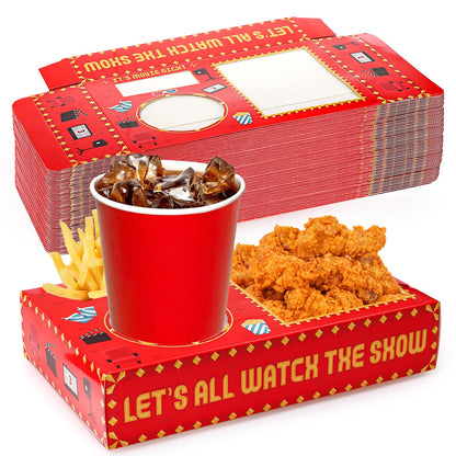 Bekith 50Pcs Movie Night Snack Trays Hold Popcorn Candy Food Drink, Disposable Paper Snack Boxes Movie Night Party Favors, Movie Night Supplies for Movie Theater Family Birthday Party, Red