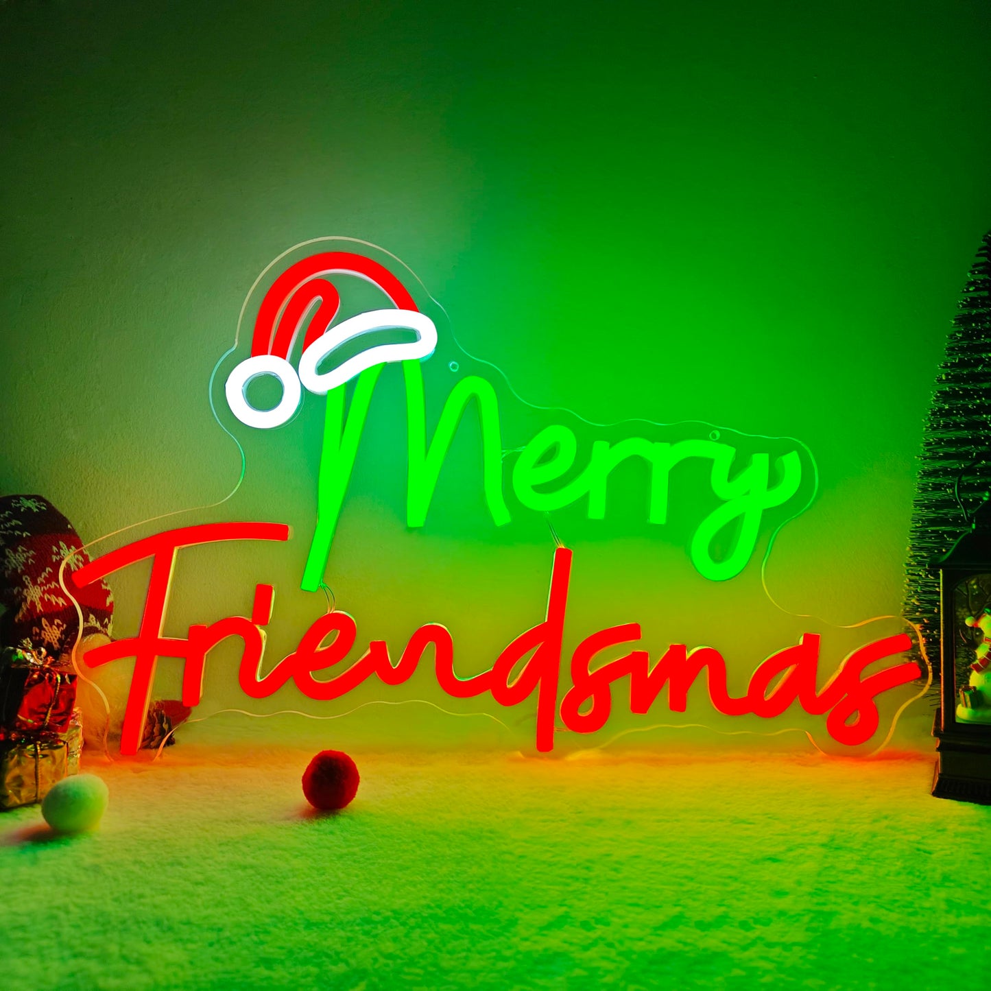 FuugZze Christmas Neon Signs Merry Friendsmas Neon Lights Christmas Led Signs for Bedroom Wall Dimmable Merry Friendsmas Light Up Signs for Friends Party Decorations Party Gift