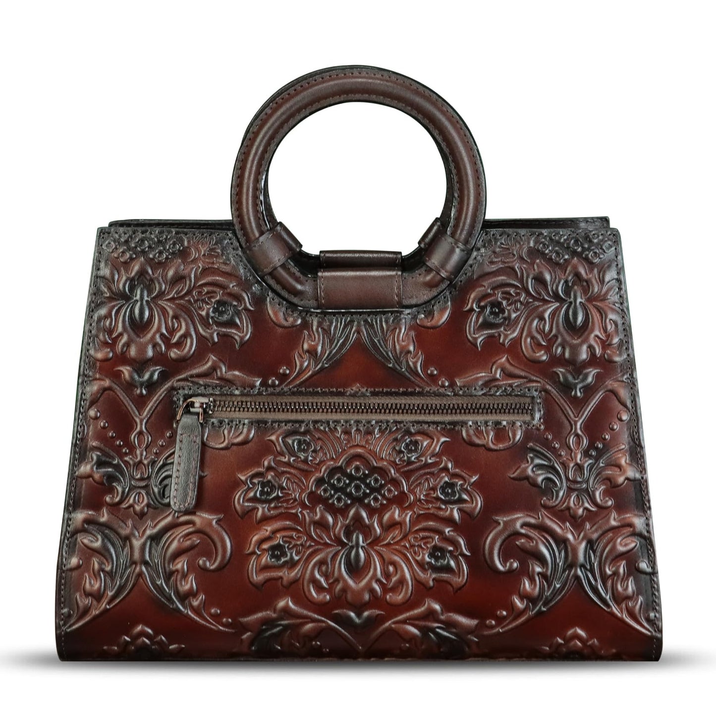 Genuine Leather Purses and Handbags for Women Vintage Embossed Leather Crossbody Shoulder Bag Satchel Top Handle Bags (Coffee)