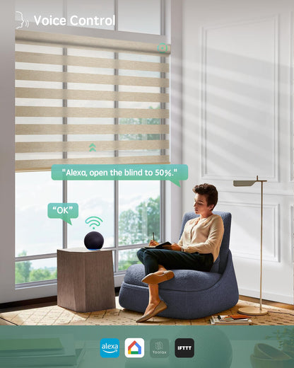 Yoolax Motorized Zebra Blinds Works with Alexa, Motorized Blinds with Remote Custom Size, Privacy Electric Zebra Shades for Windows (80% Shading Luxury Coffee)
