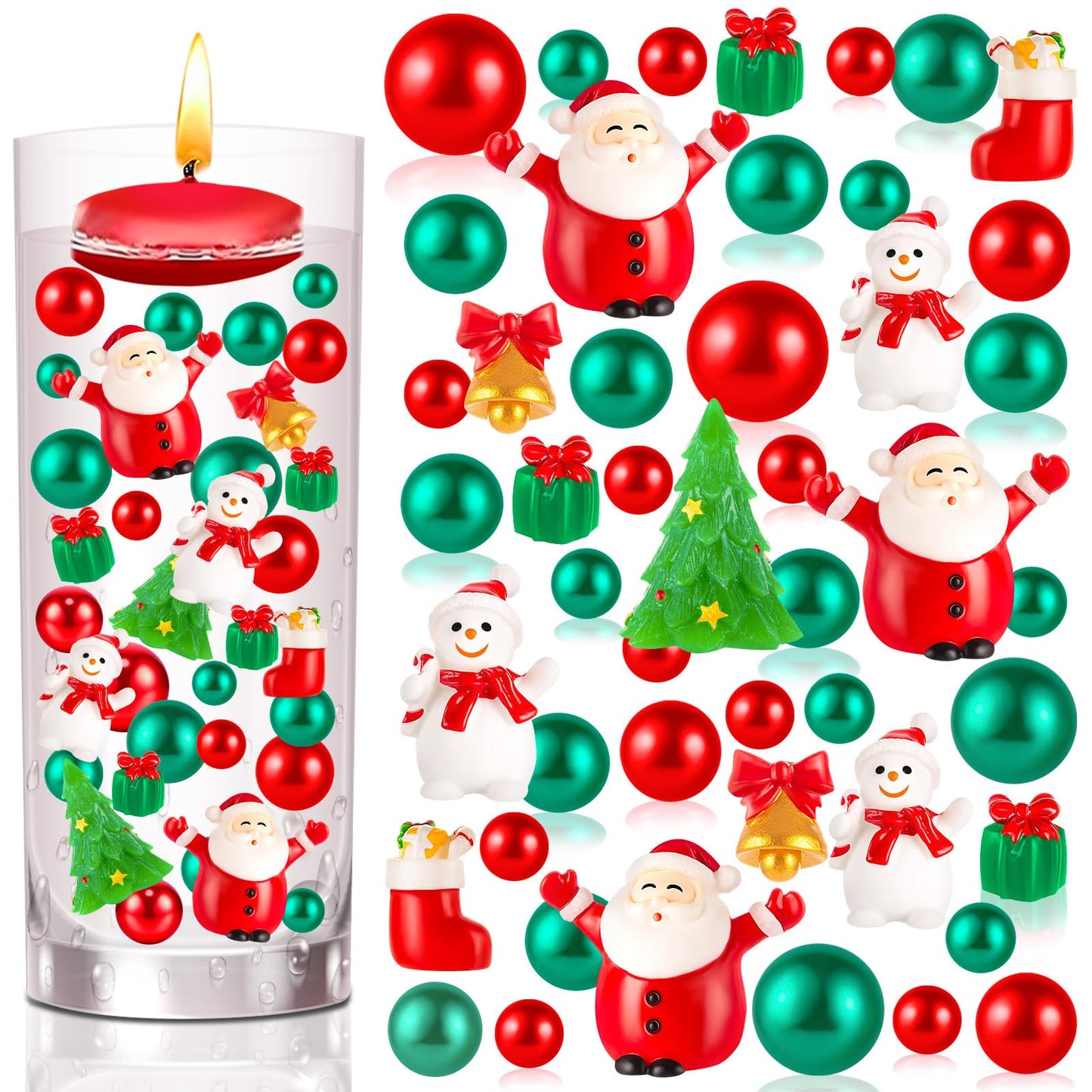 ZHWKMYP 100Pcs Christmas Vase Filler, Red and Green Christmas Beads Vase Filler Floating for Centerpieces Decorations