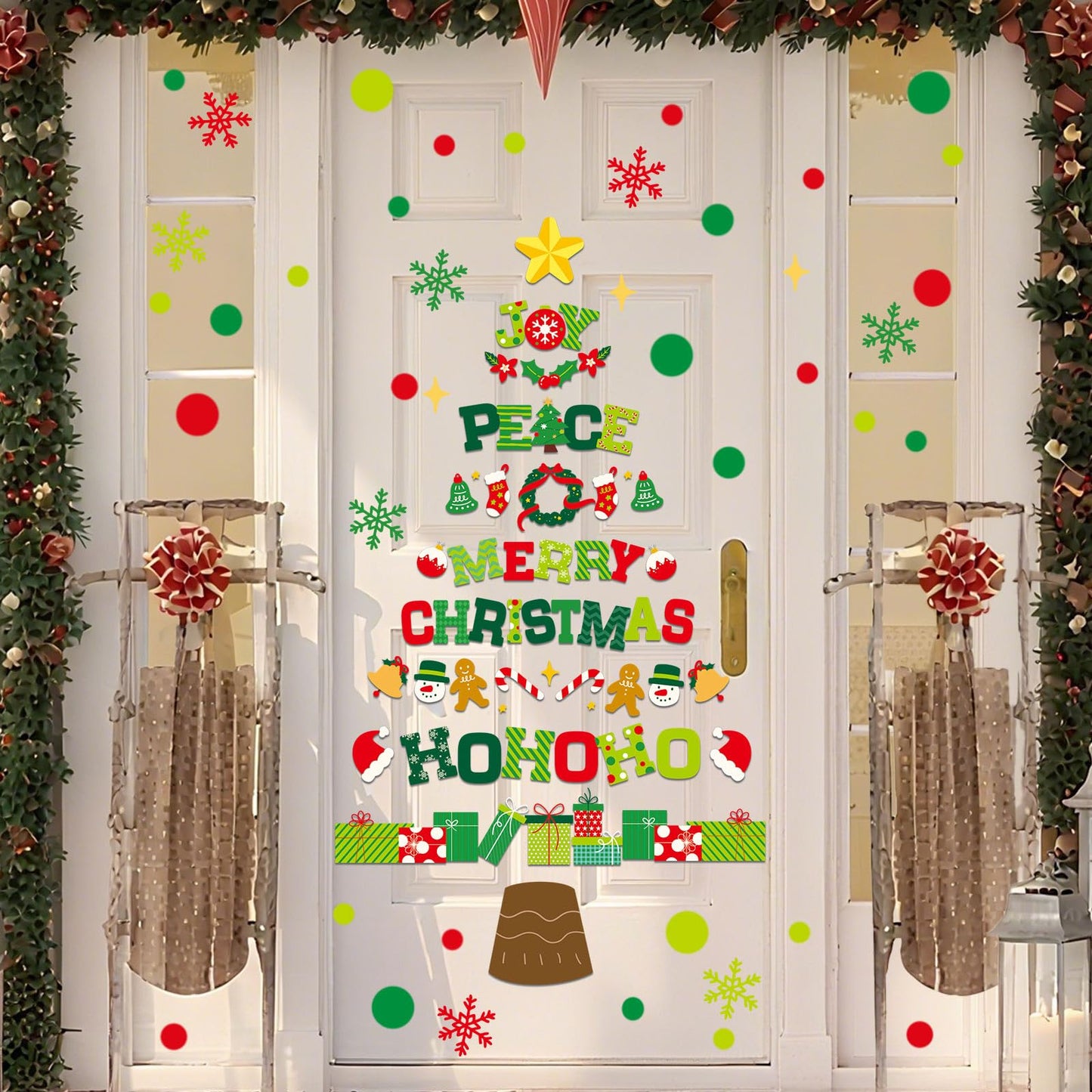 JarThenaAMCS 13.8 * 39.4'' Extra Large Christmas Tree Door Sticker 2 Sheet Merry Quotes Tree Wall Decal Mural Sticker Bulletin Board Decor for Xmas Winter Holiday Home Classroom Office Window