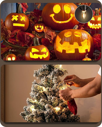 Christmas Village Lights, Decoration String Lights 18Ft with 10 C7 LED Bulbs, Warm White, with Socket and Switch, for Christmas Snow House, Pumpkin Crafts, Holiday Decoration W01VL05
