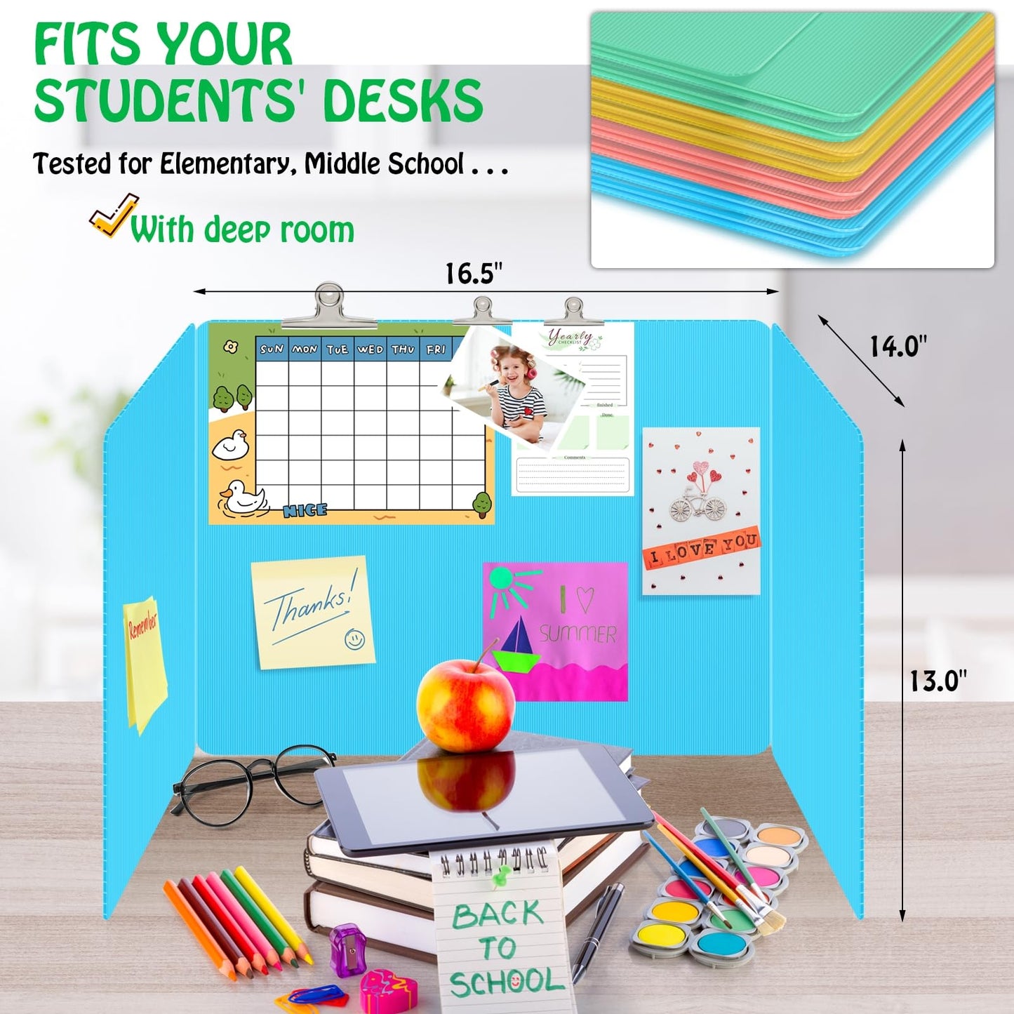 24 Pack Desk Privacy Panel Desk Divider - Pastel Colorful Testing Dividers for Classroom Supplies- Easy Clean Privacy Shields for Student Testing Desk dividers- Includes Extra Labels