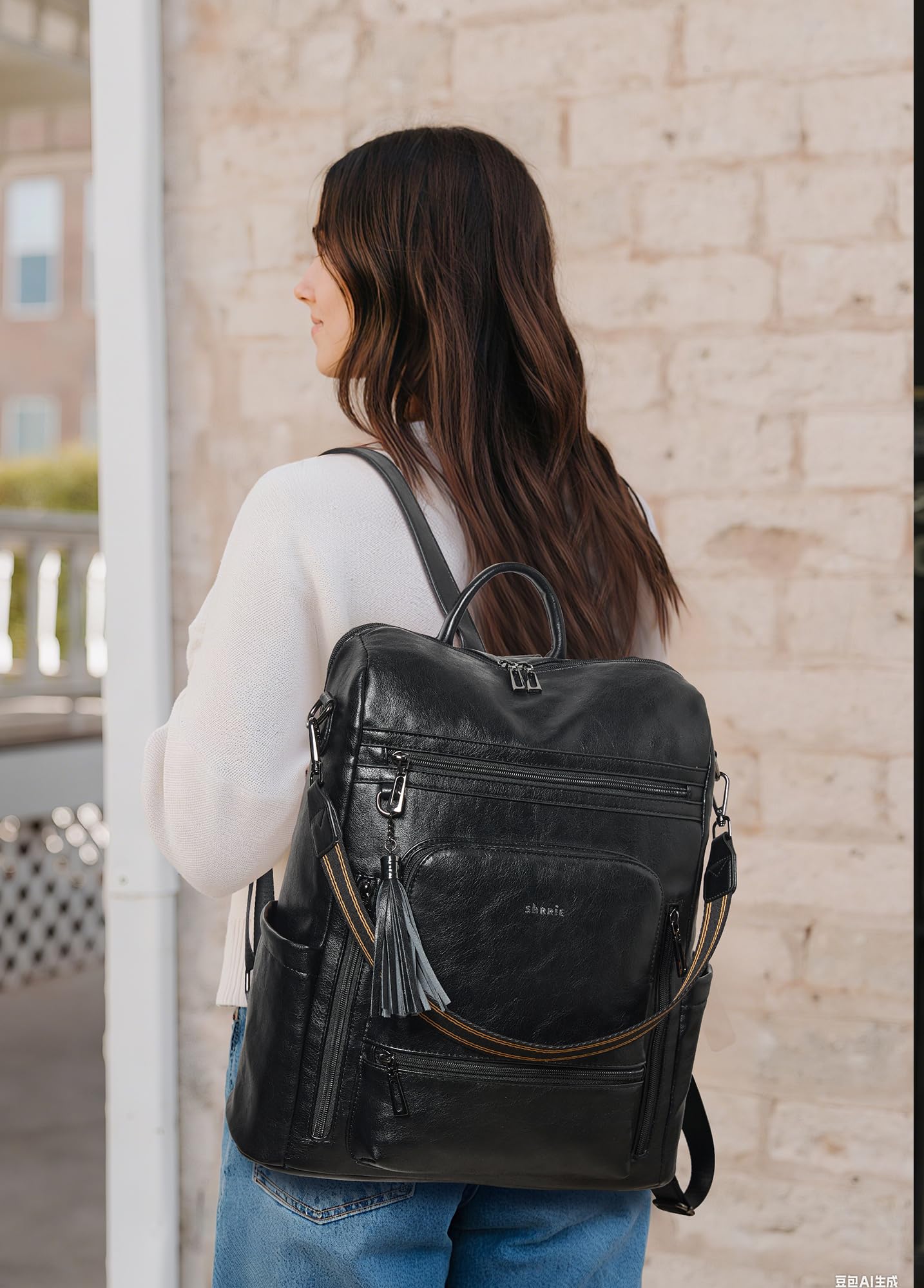 Shrrie Vegan Leather Laptop Backpack for Women 15.6 inch Work Backpack Fashion Travel Backpack Purse for Business College