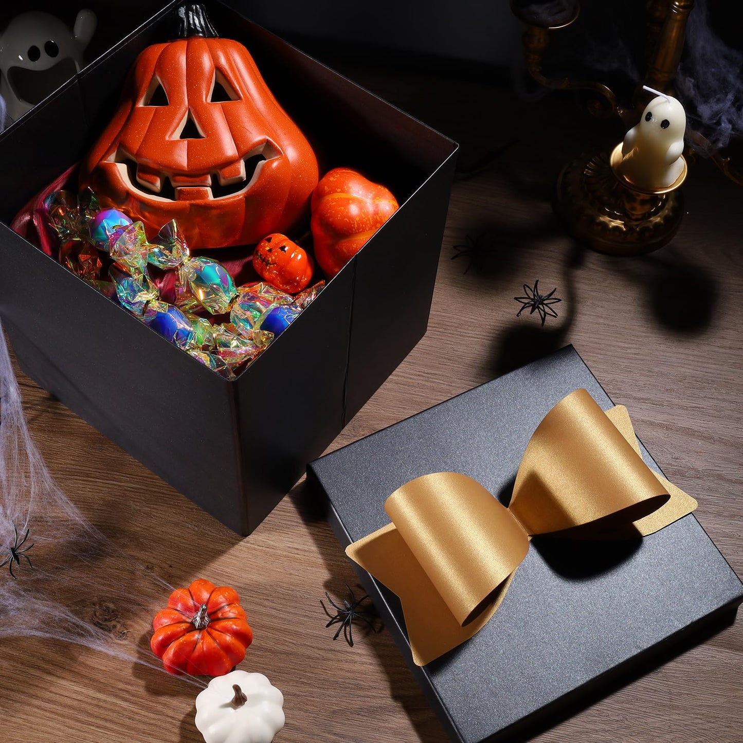 LaRibbons Large Gift Boxes with Lids, 10x10x10 Inches Black Square Foldable Gift Boxes for Birthday, Wedding, Christmas, Baby Shower, Party, All Occasion