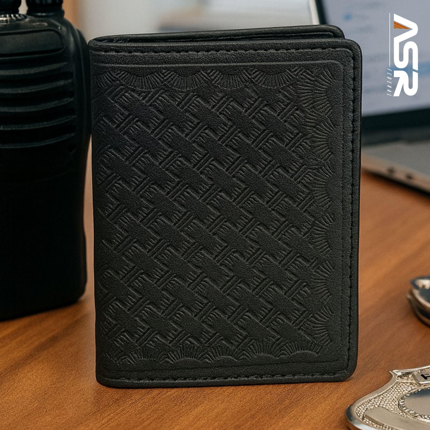 ASR Federal Genuine Leather Unisex Law Enforcement Badge Holder Case - Shield, Basketweave Black