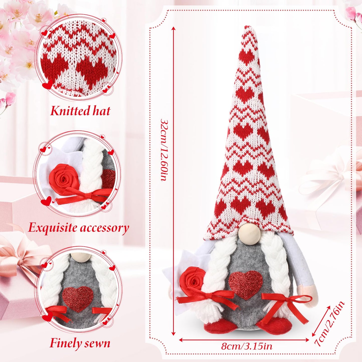 Sumind 3 Pcs Valentines Day Gnome Decorations Valentines Red Gnome Plush Gifts with Long Legs Pink Red Table Sitting Decorations Romantic Gift for Her Him Home Office Decoration