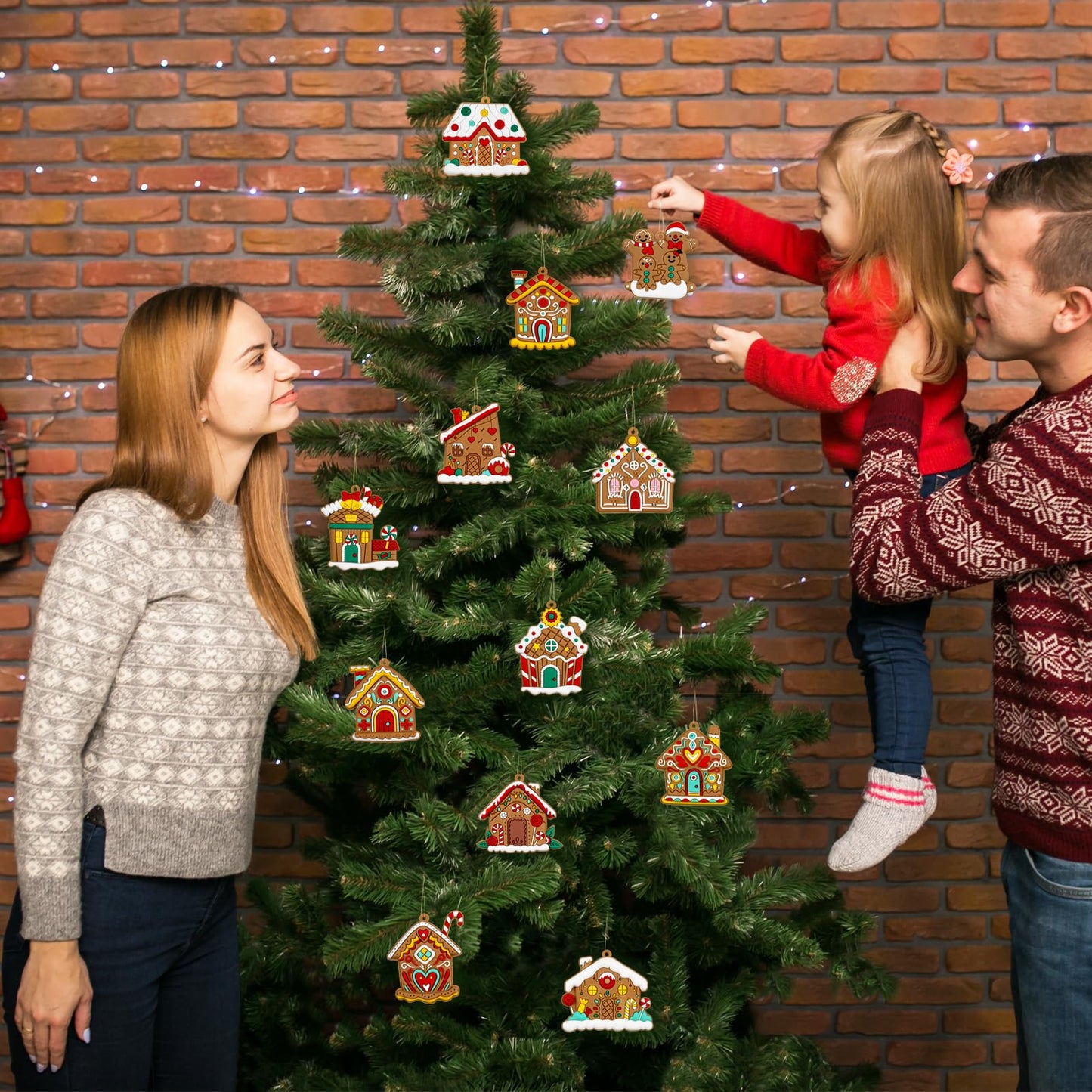 Gingerbread House Ornaments Christmas Tree Decoration - 12pcs Gingerbread House Christmas Decorations Hanging Ornaments for Holiday Xmas Tree Home Decor