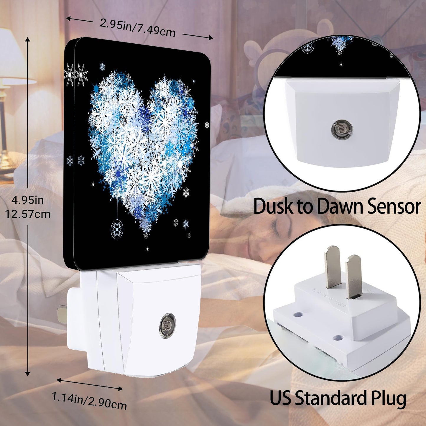 Jopowide Winter Art Hearts Dusk to Dawn Night Light, Auto Sensor Lamp Home Indoor Stairway Kitchen Corridor, Night Lights Plug into Wall Decor, Boys Girls Women Men Room Gifts
