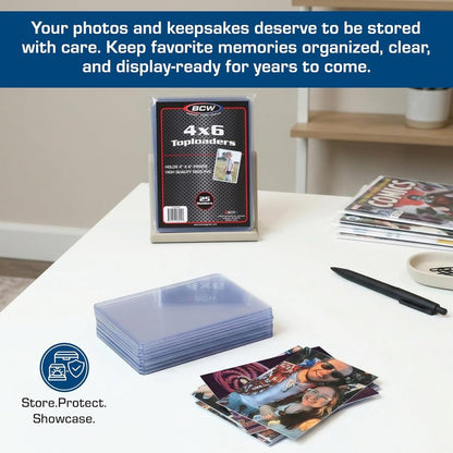 4x6 Photo & Postcard Topload Holders - Blue-Tinted Rigid Plastic Protectors | 25 Pack for Photos & Prints