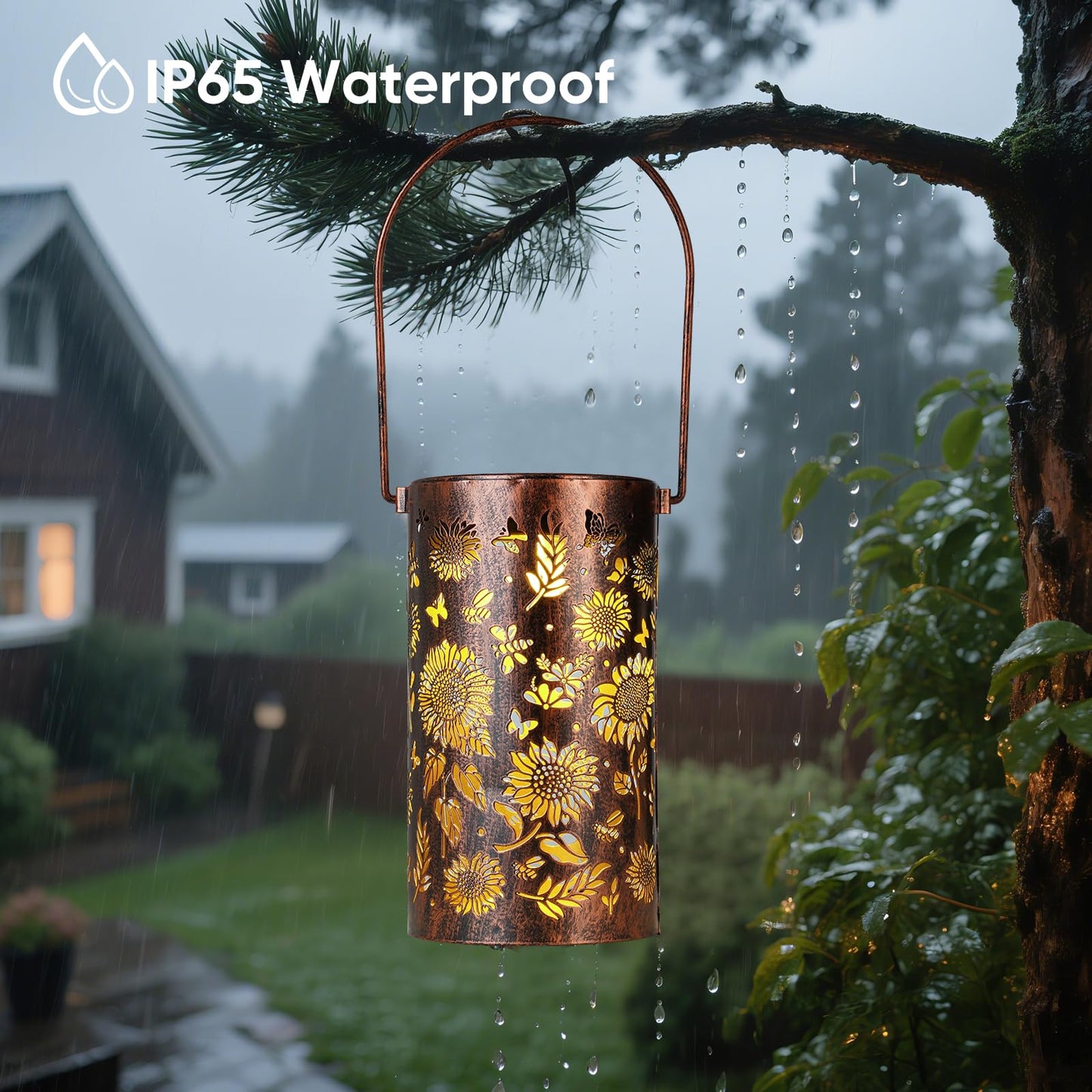 Homemory Solar Lanterns Outdoor Waterproof Birthday Gifts for Women Mom Grandma Sunflower, LED Solar Lights Metal Decoration Outside for Yard, Patio, Backyard, Porch, Lawn