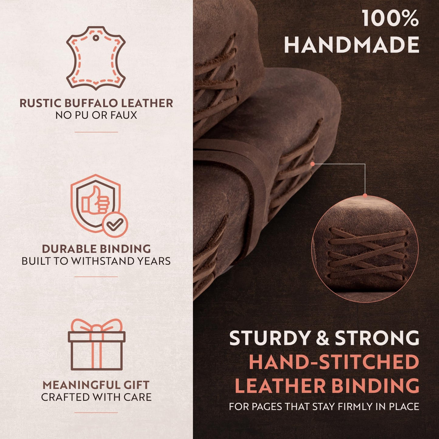 moonster Leather Journal with Embossed Heart Shape - Non Refillable 8x6″ Lined Notebook - 400 Pages College Ruled Kraft Paper - Inspirational Small Notebook - Leather Journals for Women