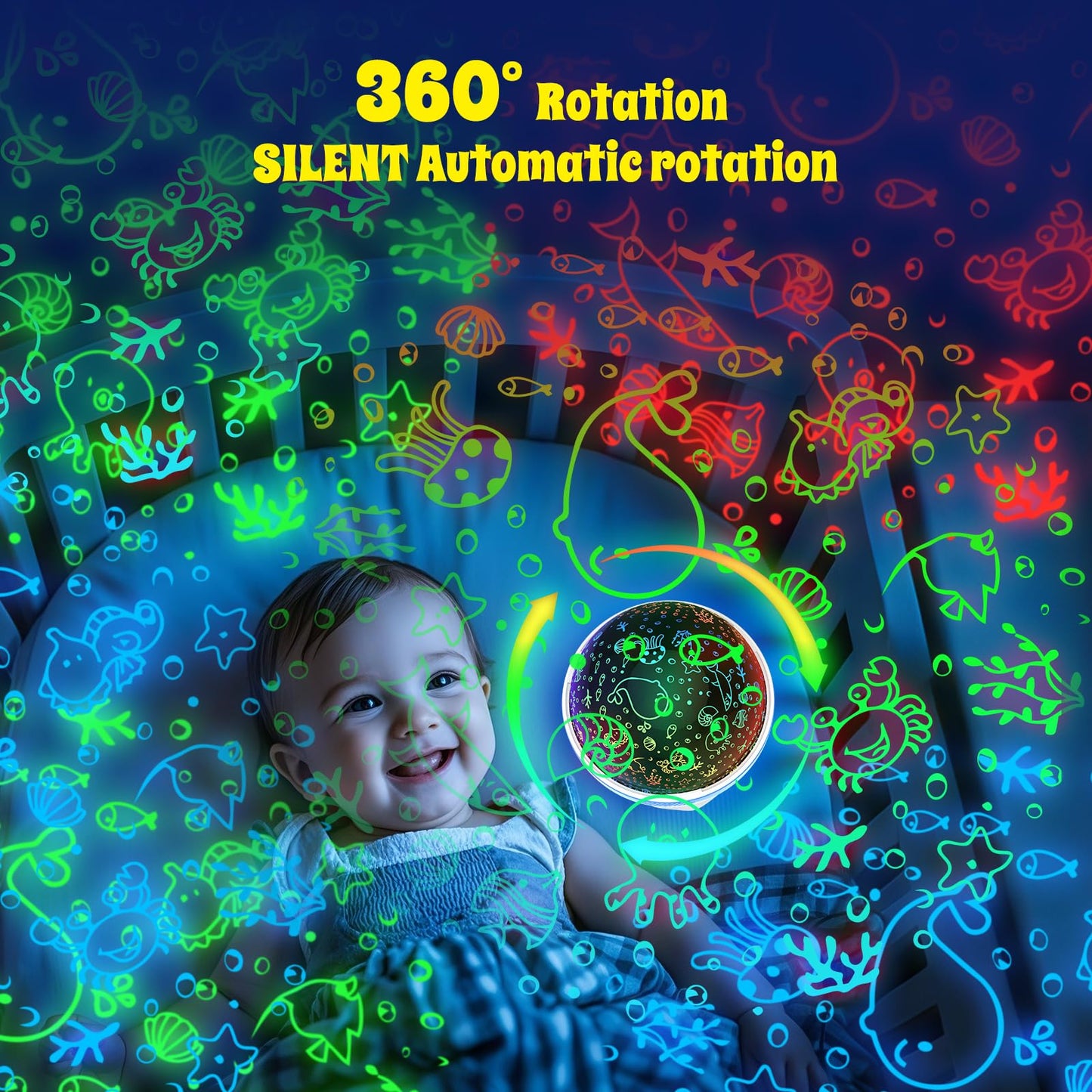 Night Light Projector,Night Light for Kids Room with Remote and Timer,360° Rotation,3 Projection Films,18 Light Modes,8 Lullaby Songs,Kids Night Lamp, Christmas Birthday Gifts for Boys Girls (Blue)