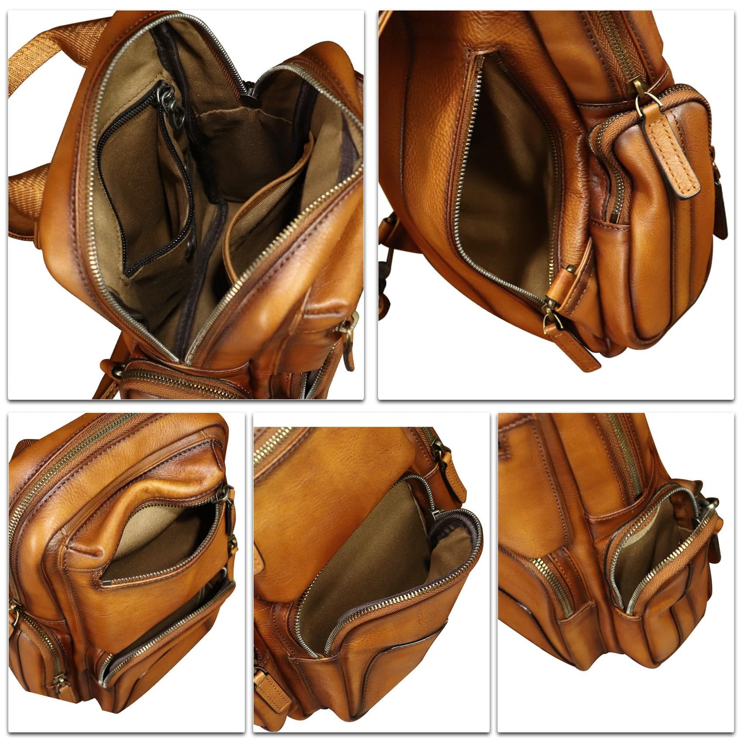 LRTO Genuine Leather Sling Bag for Men and Women Vintage Leather Sling Backpack Purse Chest Bag Over Shoulder Crossbody Bag (Brown)