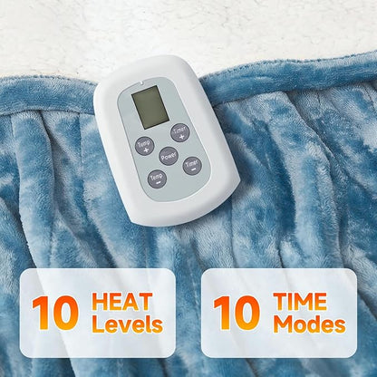 Heated Blanket Electric Blanket King 100"x90" Heating Blanket with Dual Control 10 Heat Levels & 10 Hours Auto-Off Overheat Protection Cozy Soft Flannel King Size Blanket Fast Heating Machine Washable