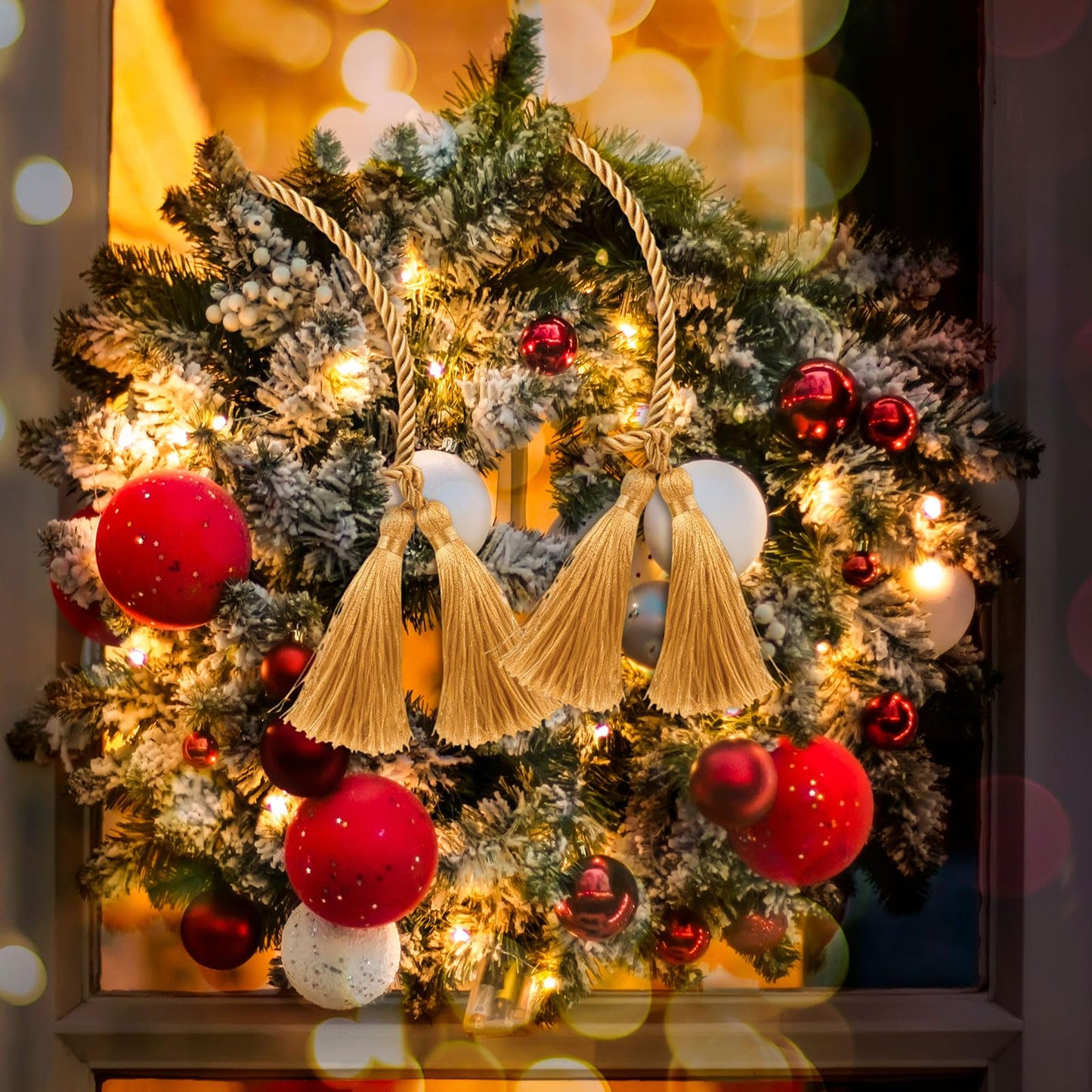 Zhengmy 15 Pcs 24 Inch Christmas Garland Ties with Tassels Decorative Twist Tie for Banister Reusable Flexible Twist Tie for Garland Fireplace Staircase Banister Home Xmas Holiday Decorations (Gold)