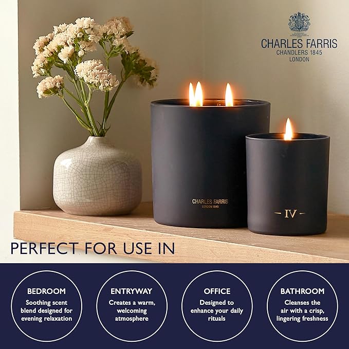 Charles Farris Luxury Scented Candle – 1 Wick, Hand-Poured, Long Lasting, Clean Burning, 210g / 7.5oz, Burns for up to 50 Hours, Made in England – Wild Fig & Green Accords – Redolent Fig