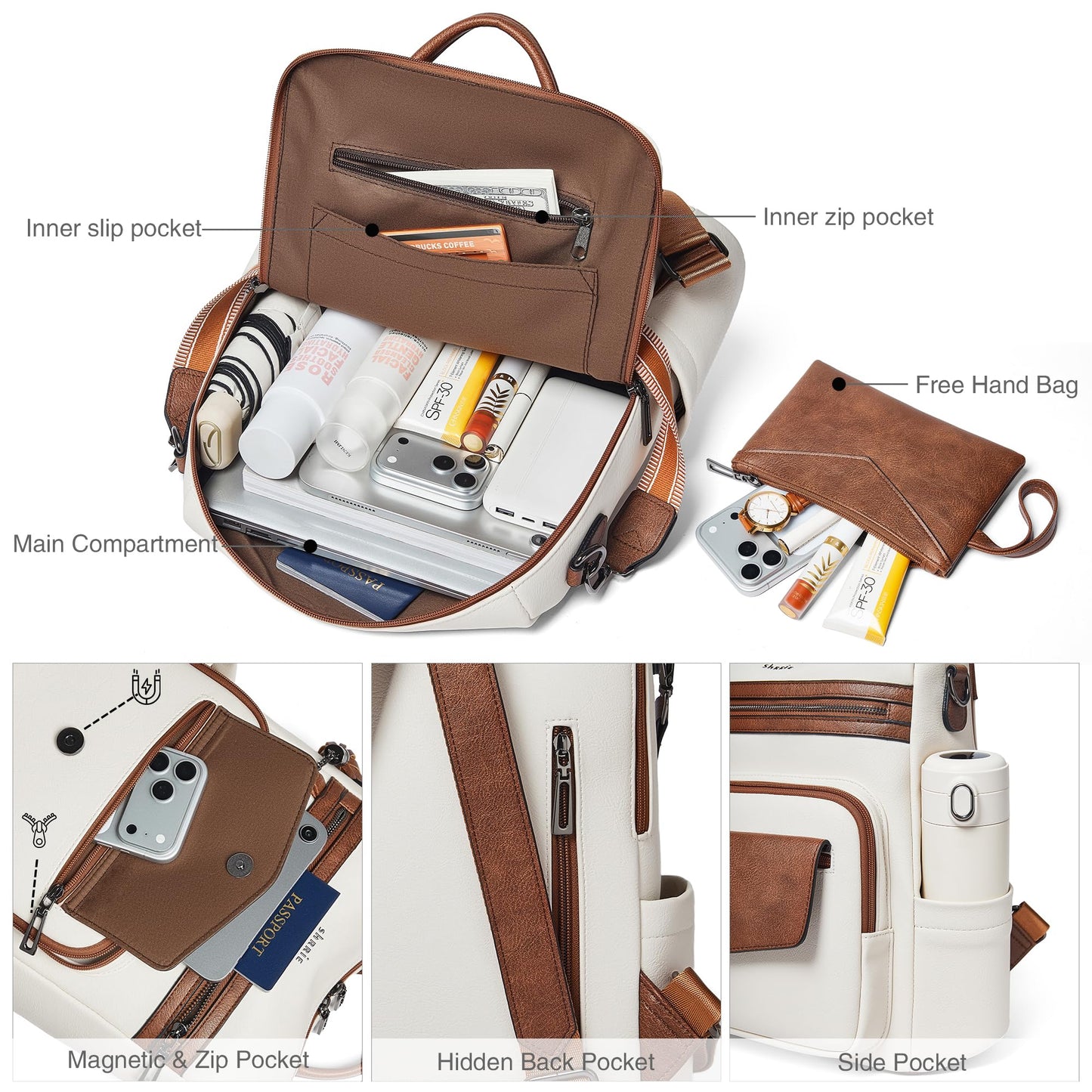 Shrrie Backpack Purse for Women Travel Faux Leather Fashion Backpack for Women,Convertible Crossbody Shoulder Bag for Ladies with Adjustable Strap for Work College
