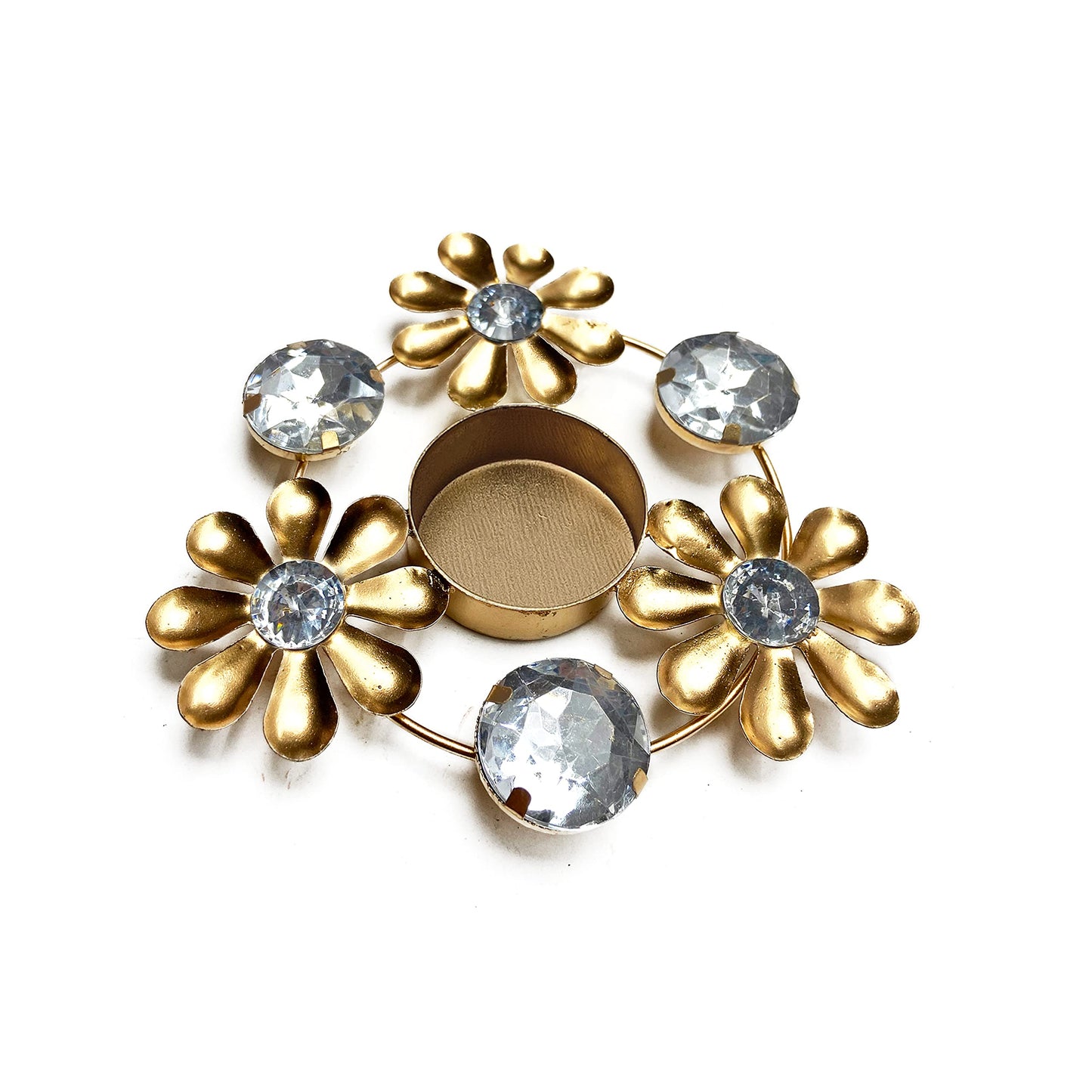 Craftsman Decoration Beautiful Christmas Tea Light Holder with White Stones in Random Foil Paint. Tea Light Holder/Christmas Decoration (2, White)