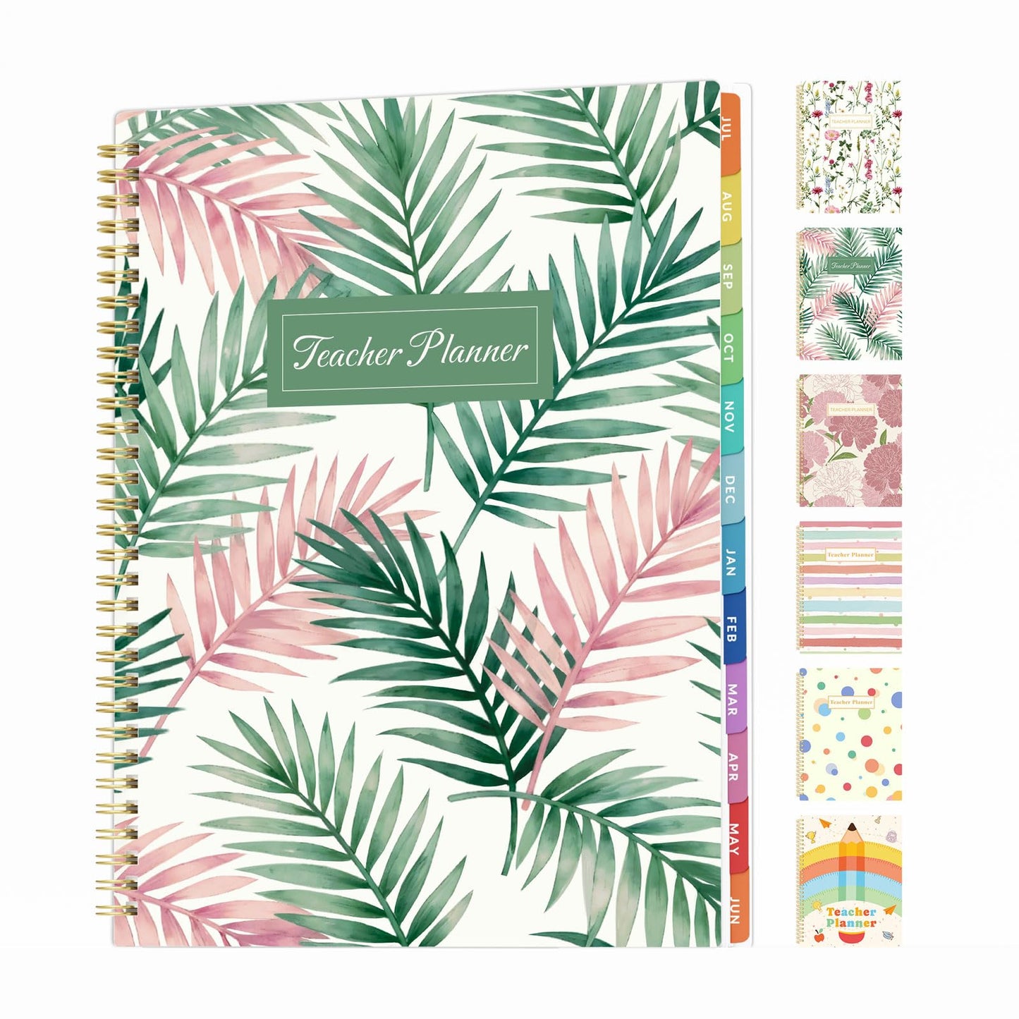 SUNEE Teacher Planner 2026-2027 Academic Year, 7 Periods Lesson Plan Book Jul 2026 - Jun 2027, 8.5"x11"Daily Weekly Monthly Organizers Horizontal Layout with Dated Calendars, Bookmark, Tabs, Palm Leaf