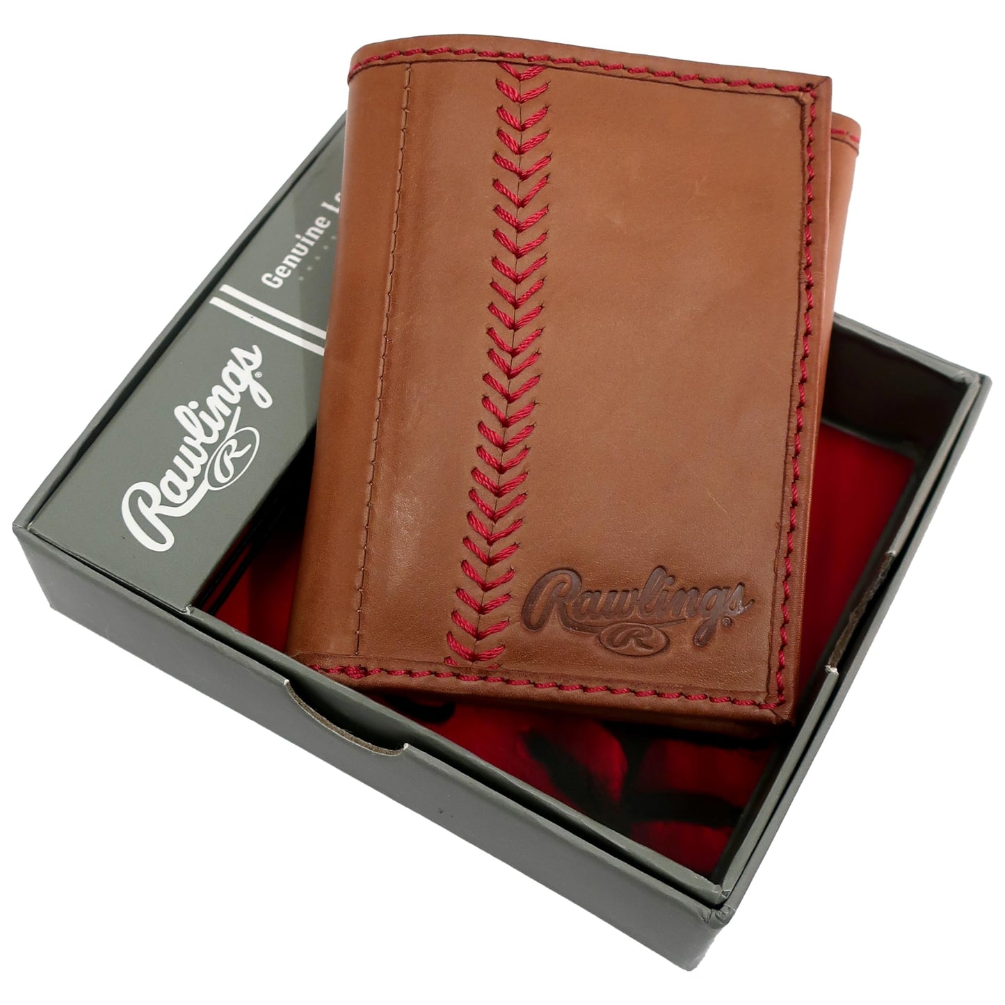 Rawlings Baseball Stitch Trifold Wallet Brown