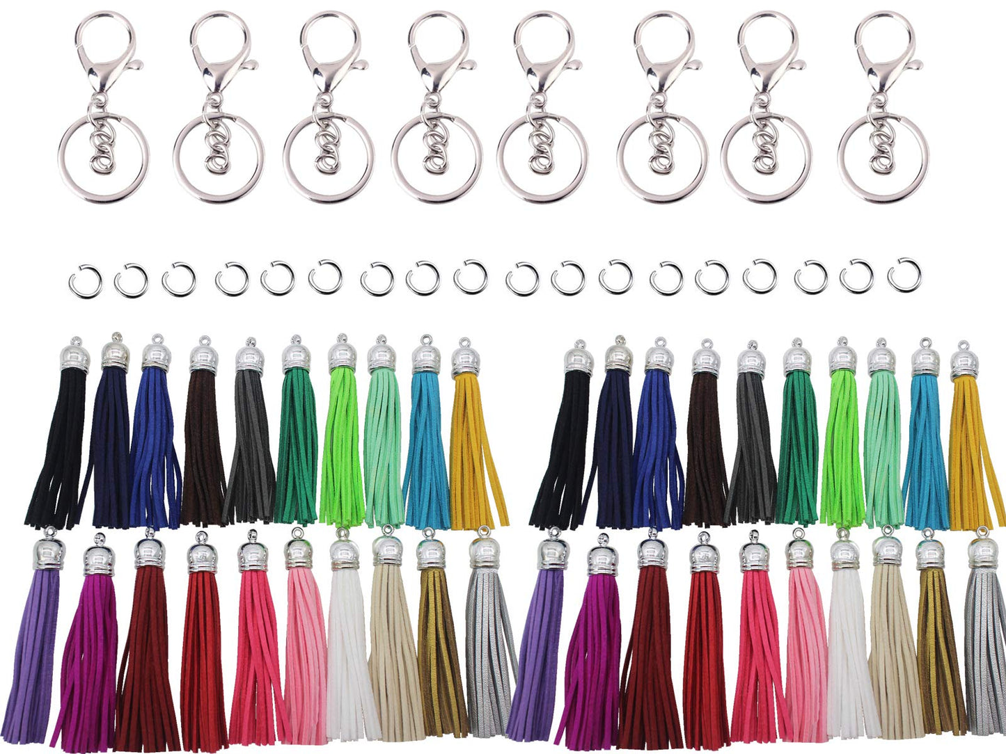 PAMIR TONG 100pcs Faux Suede Leather Bulk Sets Tassels for Decorations, Key Chain, Earring, Cellphone Straps,Jewelry Accessories,DIY Craft (Silver, Keychain)