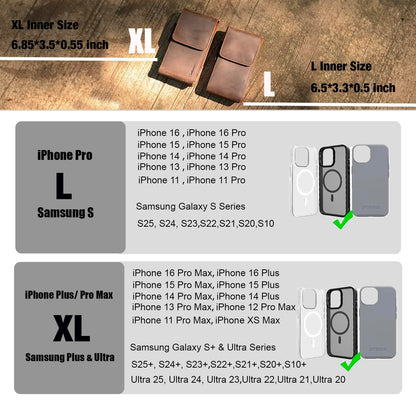 Gentlestache Leather Phone Holster for iPhone 16 Pro, 15 Pro, 14 Pro - Cell Phone Case for Galaxy S25, S24, S23 - Belt Clip Phone Pouch - Fits with Thick Case, Darkbrown-L