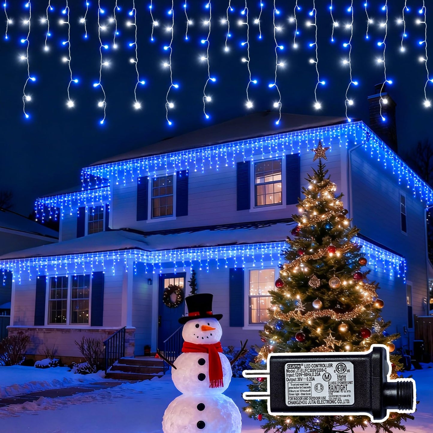 BYIZO Christmas Outdoor Icicle Lights - 480 LED 66+33 FT 8 Modes Curtain Fairy String Light Plug in, Waterproof for Eaves Yard Holiday Xmas Holiday Indoor Outdoor Decoration - Blue White